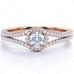 0.50 TCW Round Brilliant Cut Halo 10K Moissanite Ring for Women