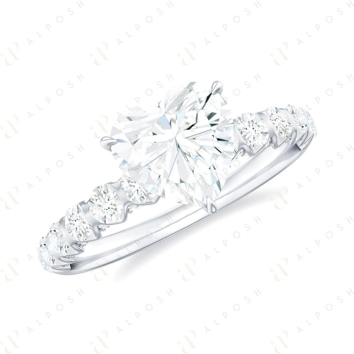 Bague solitaire en moissanite 10 carats avec accents en forme de cœur pour femme 1,00 TCW