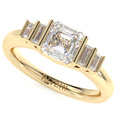 Bagues de fiançailles à 5 pierres en or jaune 14 carats avec moissanite blanche taille Asscher et baguette de 1,25 ct pour femmes