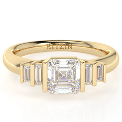 1.25 cttw Asscher And Baguette Cut White Moissanite 14k Yellow Gold 5 Stone Engagement Rings For Women