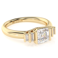 Bagues de fiançailles à 5 pierres en or jaune 14 carats avec moissanite blanche taille Asscher et baguette de 1,25 ct pour femmes