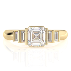 Bagues de fiançailles à 5 pierres en or jaune 14 carats avec moissanite blanche taille Asscher et baguette de 1,25 ct pour femmes