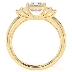 Bagues de fiançailles à 5 pierres en or jaune 14 carats avec moissanite blanche taille Asscher et baguette de 1,25 ct pour femmes