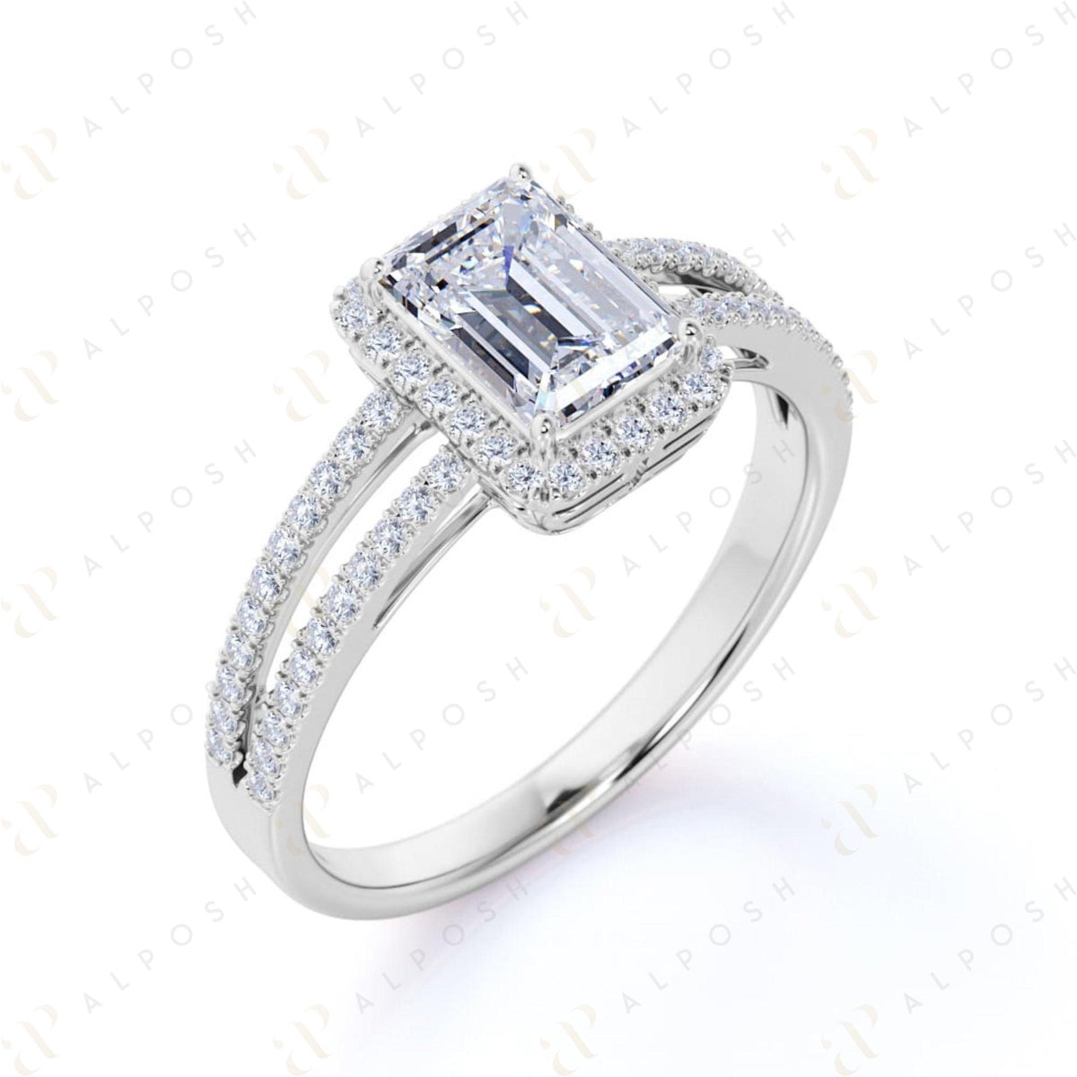 1.30 TCW Emerald Cut Split Shank 10K Moissanite Ring for Women