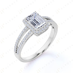 1.30 TCW Emerald Cut Split Shank 10K Moissanite Ring for Women