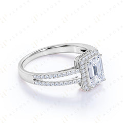 1.30 TCW Emerald Cut Split Shank 10K Moissanite Ring for Women