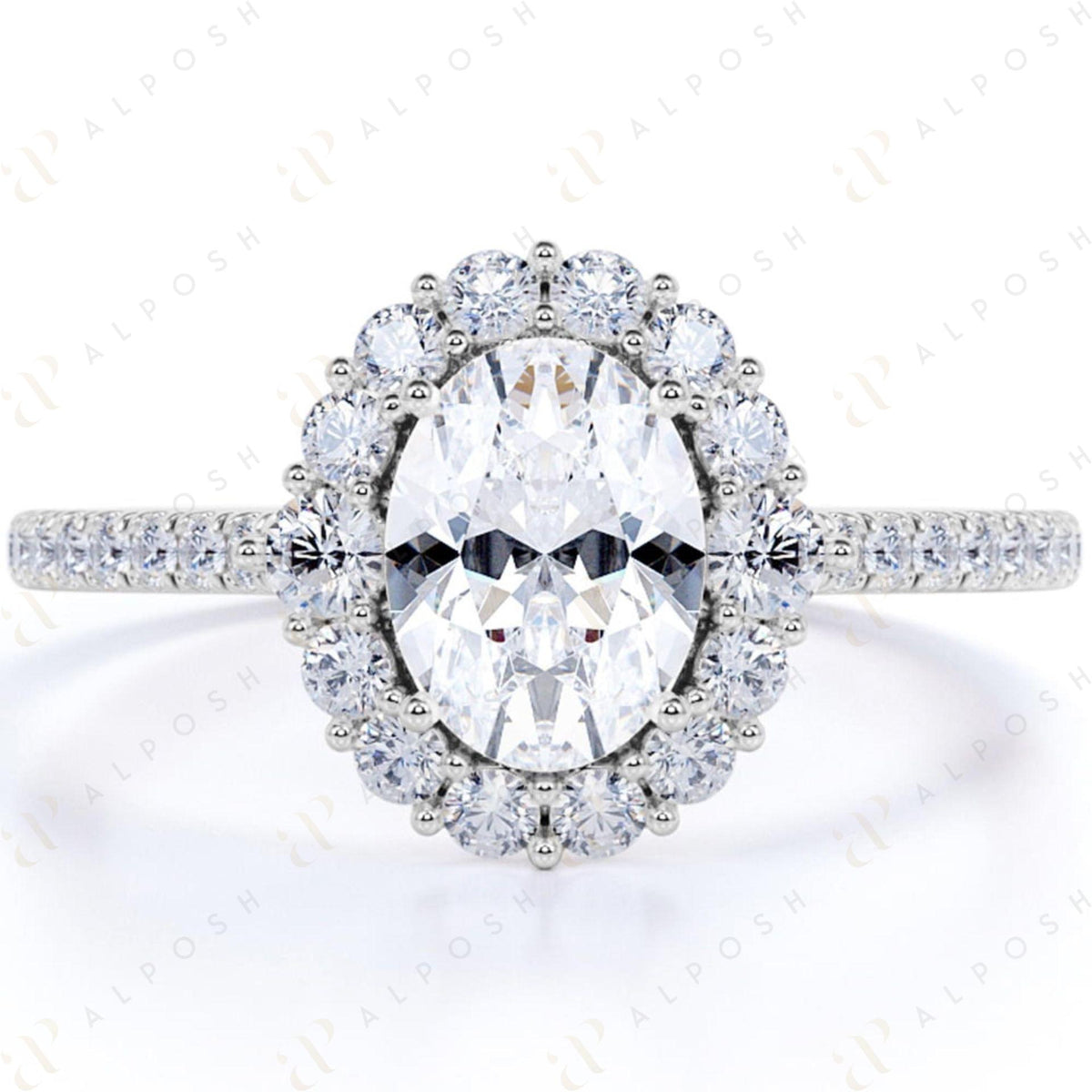 1.00 TCW Oval Cut Halo 10K Moissanite Ring for Women