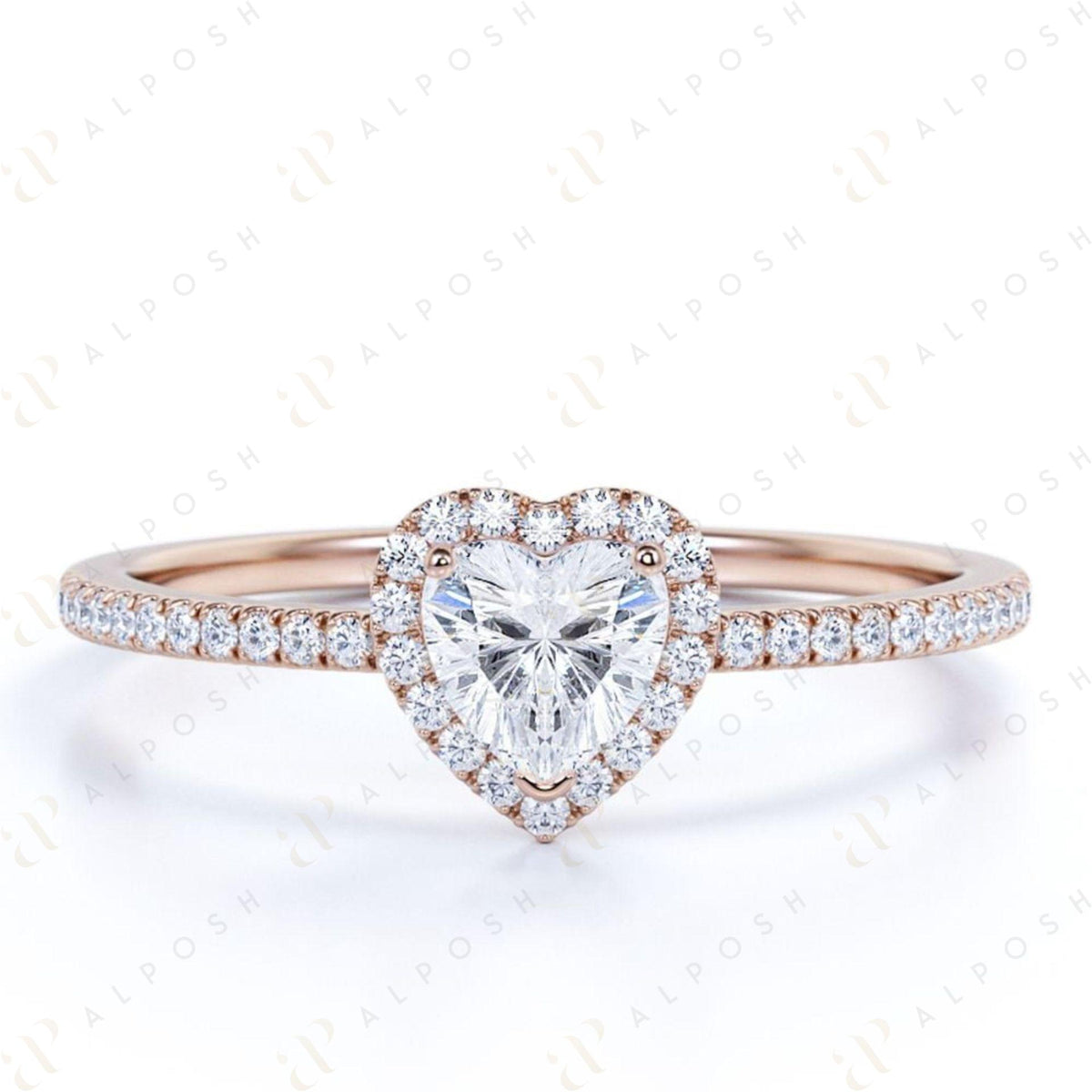 1.00 TCW Heart Cut Halo 10K Moissanite Ring for Women