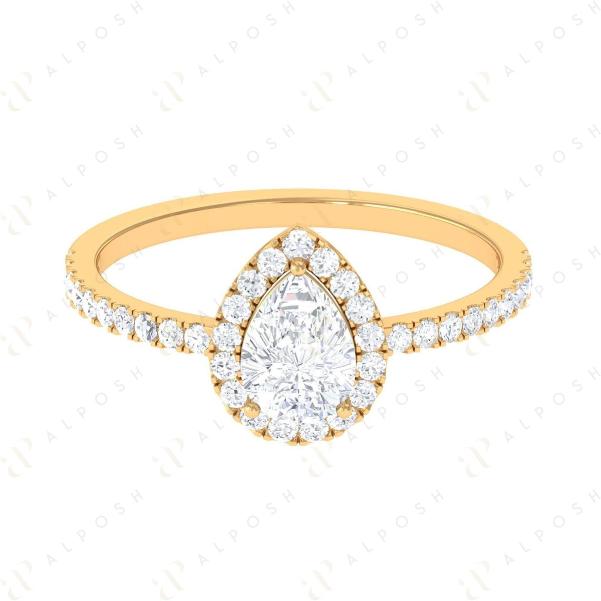 0.70 TCW Pear Cut Halo 10K Moissanite Ring for Women