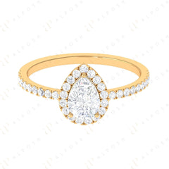 0.70 TCW Pear Cut Halo 10K Moissanite Ring for Women