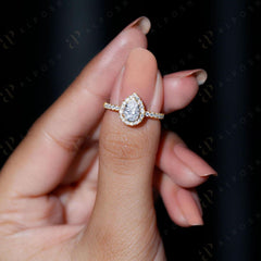 0.70 TCW Pear Cut Halo 10K Moissanite Ring for Women