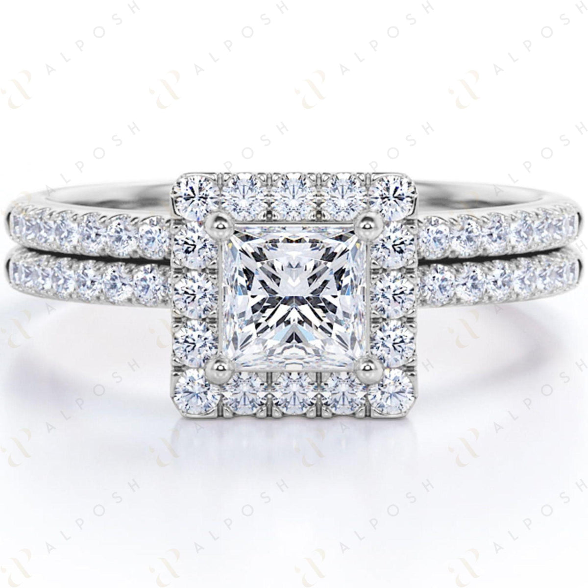 Bague Halo Moissanite 10K taille princesse 1,20 TCW pour femme