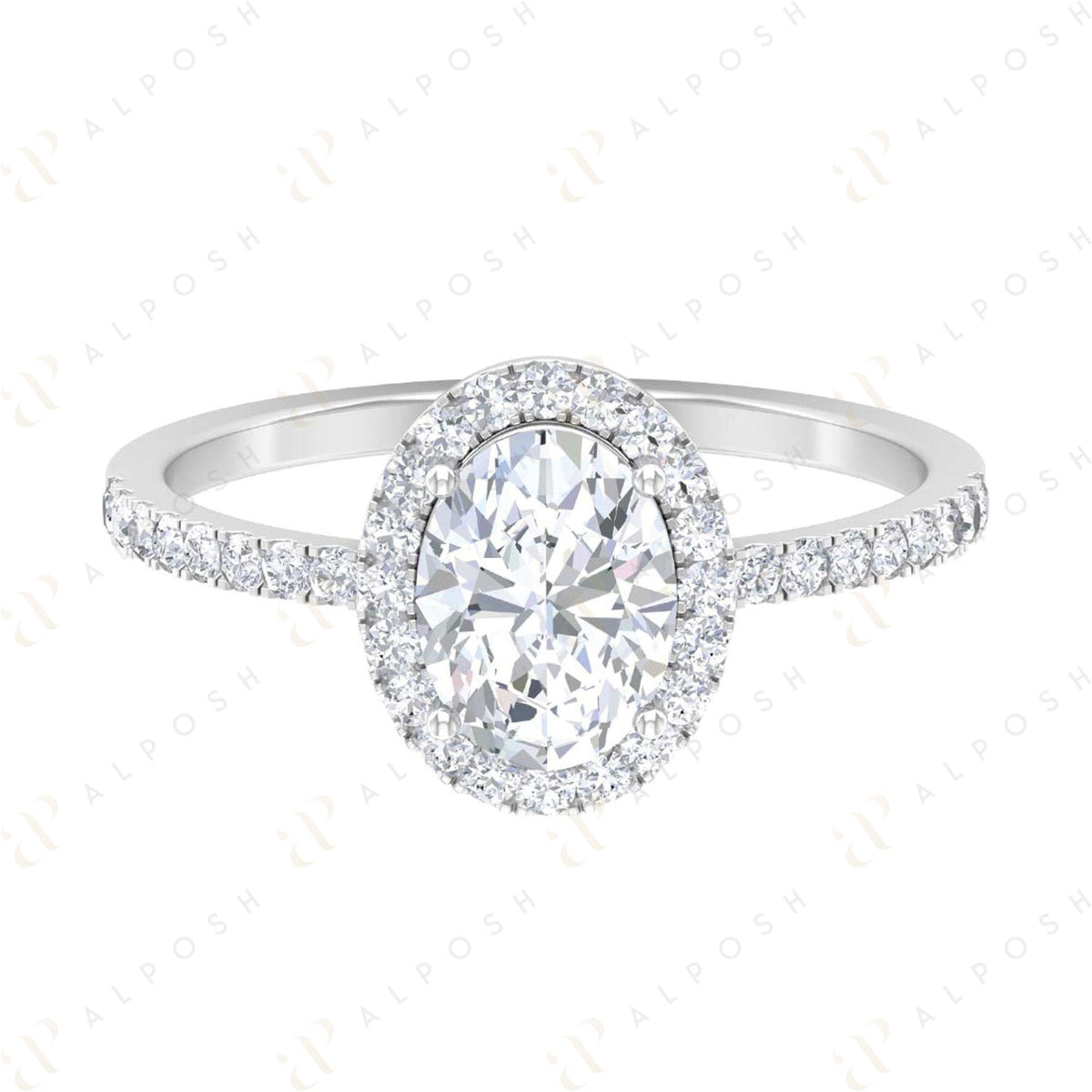 0.85 TCW Oval Cut Halo 10K Moissanite Ring for Women