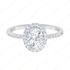 0.85 TCW Oval Cut Halo 10K Moissanite Ring for Women