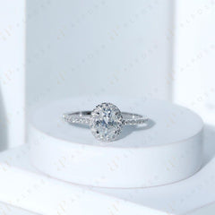 0.85 TCW Oval Cut Halo 10K Moissanite Ring for Women