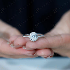 0.85 TCW Oval Cut Halo 10K Moissanite Ring for Women