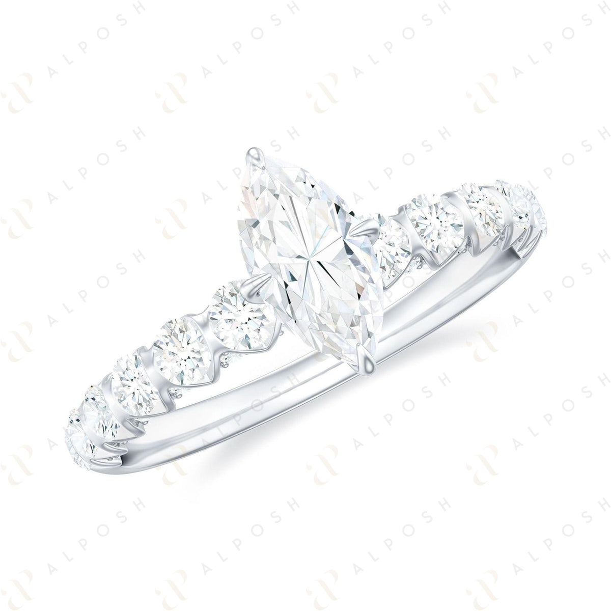 0.50 TCW Marquise Cut Solitaire With Accents 10K Moissanite Ring for Women