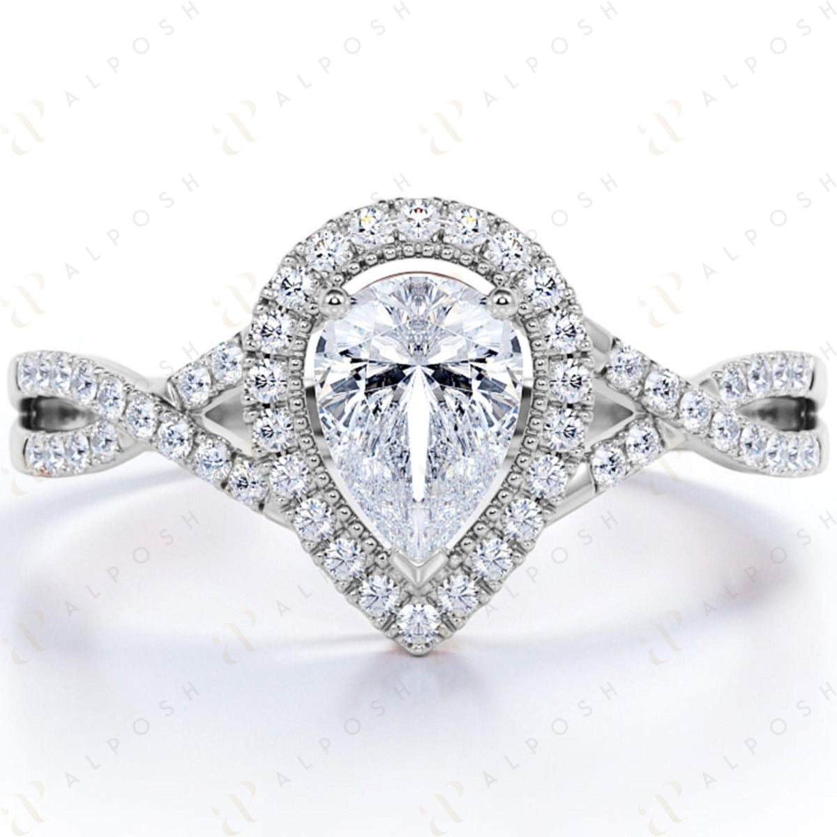 0.90 TCW Pear Cut Twisted 10K Moissanite Ring for Women