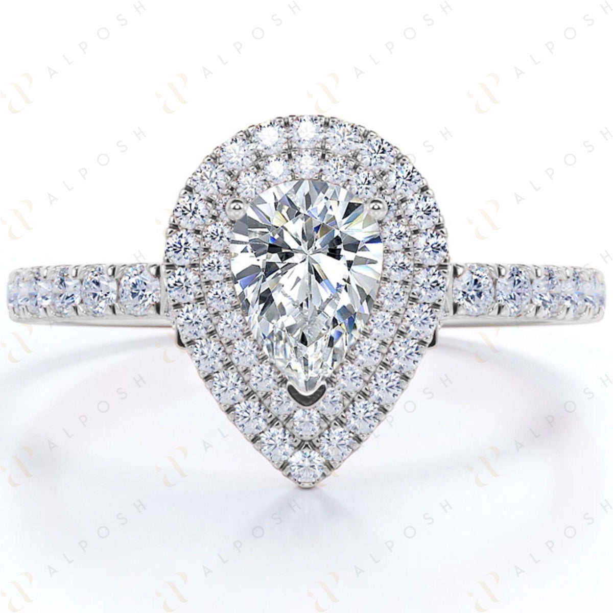 Bague en moissanite double halo taille poire 10 carats de 0,70 TCW pour femme