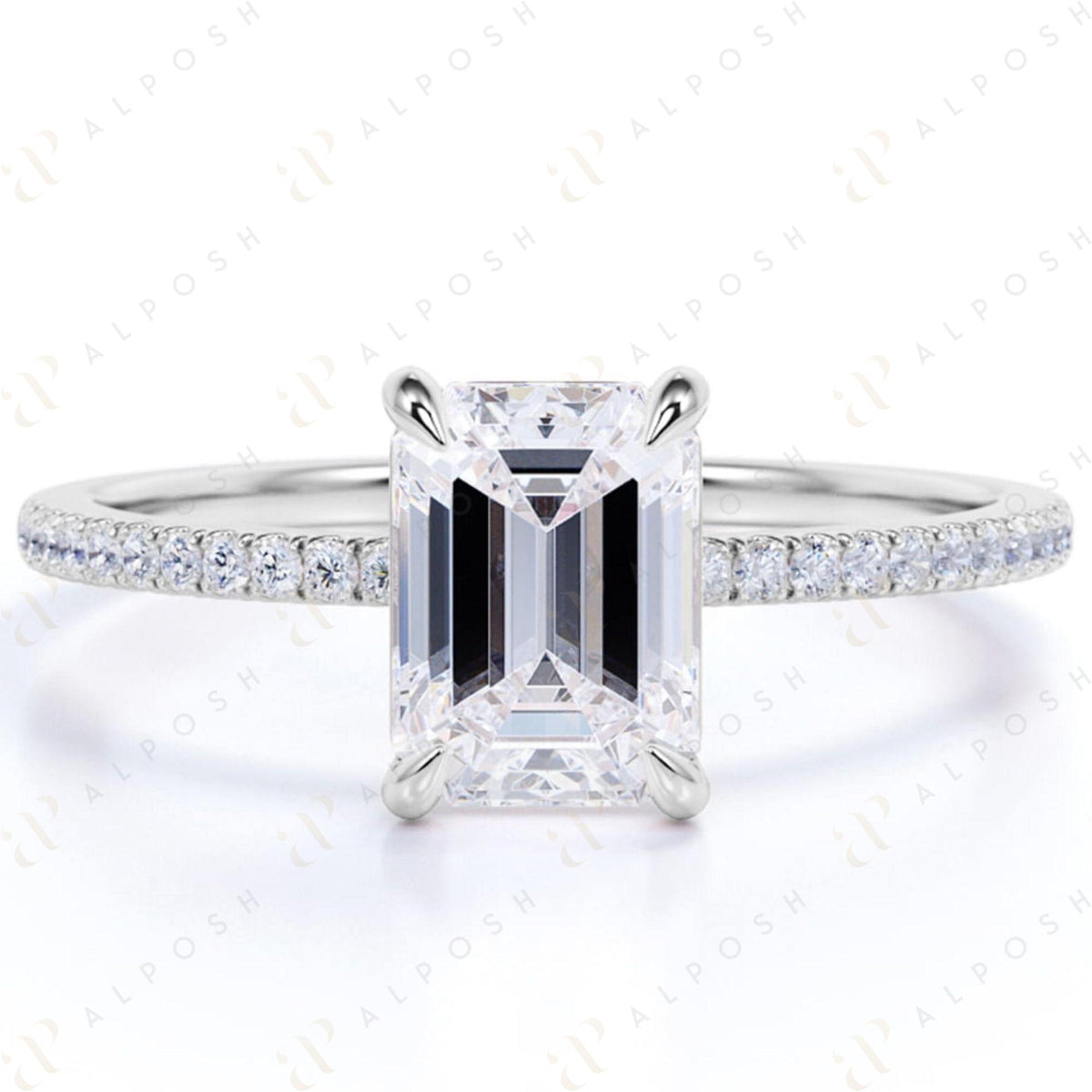 Bague solitaire taille émeraude 1,80 TCW avec accents en moissanite 10K pour femme