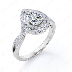 Bague en moissanite double halo taille poire 10 carats de 0,85 TCW pour femme