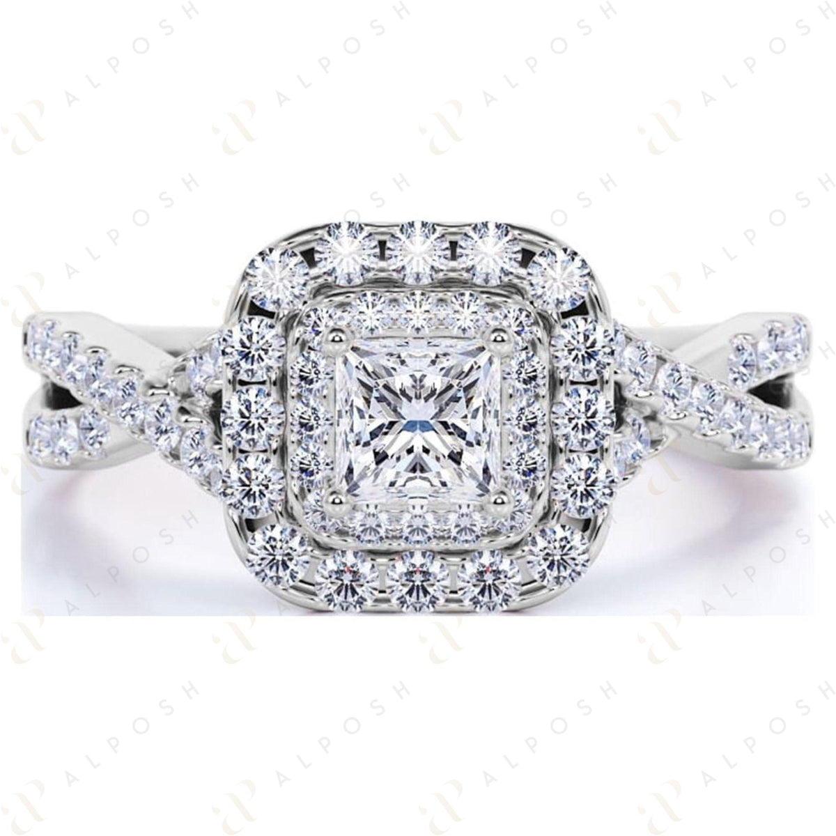 Bague en moissanite torsadée taille princesse 10 carats de 0,90 TCW pour femme