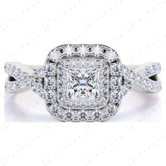 Bague en moissanite torsadée taille princesse 10 carats de 0,90 TCW pour femme