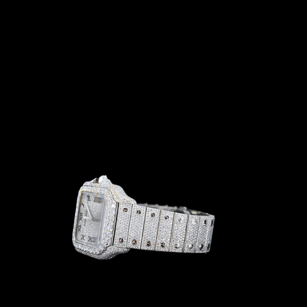 Rehan Jewels Cartier Swiss Eta Automatic Movement Full White Iced Out VVS Moissanite Diamond Watch | Customized Moissanite Studded Watch | Luxury Celebrity Watch | Rapper 41 MM Bust Down Watch