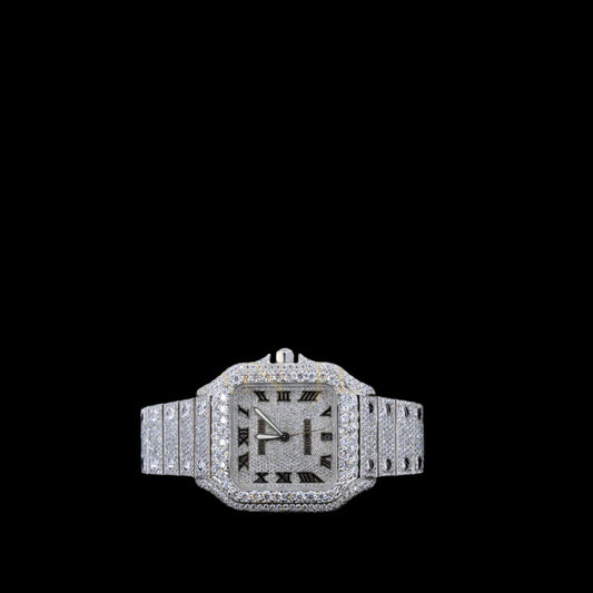 Rehan Jewels Cartier Swiss Eta Automatic Movement Full White Iced Out VVS Moissanite Diamond Watch | Customized Moissanite Studded Watch | Luxury Celebrity Watch | Rapper 41 MM Bust Down Watch