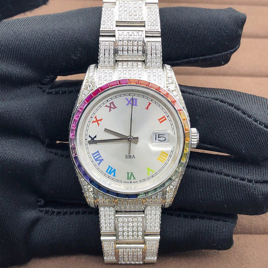 Rolex Watch rainbow dial iced out moissanite watch for mens