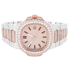 Acciaio inossidabile bicolore oro rosa ghiacciato AAA CZ diamante completamente ghiacciato movimento automatico Bust Down orologio personalizzato da uomo Hip Hop Men 