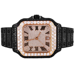 Orologio di lusso con movimento automatico, lunetta in oro rosa e cinturino in acciaio inossidabile nero Bustdown 