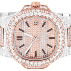 Acciaio inossidabile bicolore oro rosa ghiacciato AAA CZ diamante completamente ghiacciato movimento automatico Bust Down orologio personalizzato da uomo Hip Hop Men 